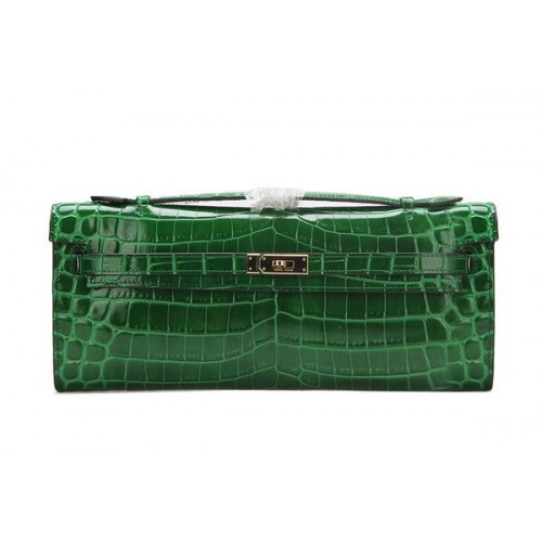 Hermes Kelly Clutch Bag Croco Leer K1002 Groen