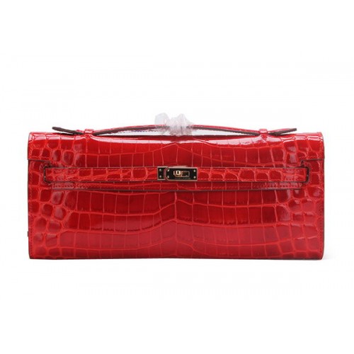 Hermes Kelly Clutch Bag Croco Leer K1002 Rood