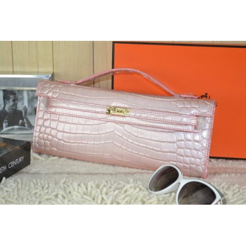Hermes Kelly Clutch Bag Croco Leer K31 Lichtroze