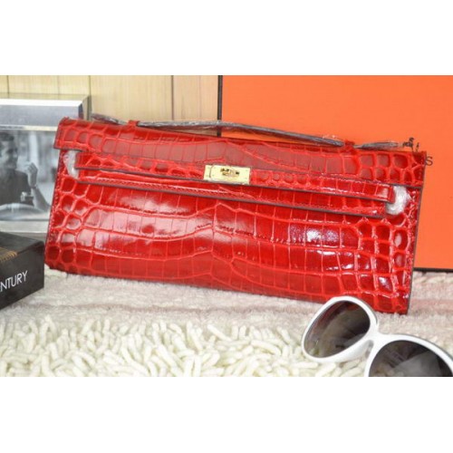 Hermes Kelly Clutch Bag Croco Leer K31 Rood