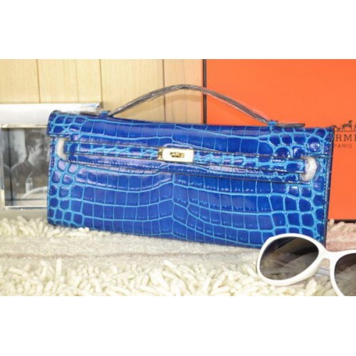 Hermes Kelly Clutch Bag Croco Leer K31 Royal
