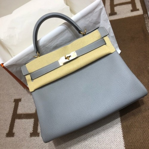 Hermes Kelly Schoudertas Origineel TOGO Leer KY3255 lichtblauw