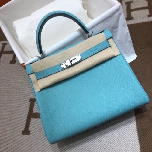 Hermes Kelly Schoudertas Origineel TOGO Leer KY3255 hemelsblauw