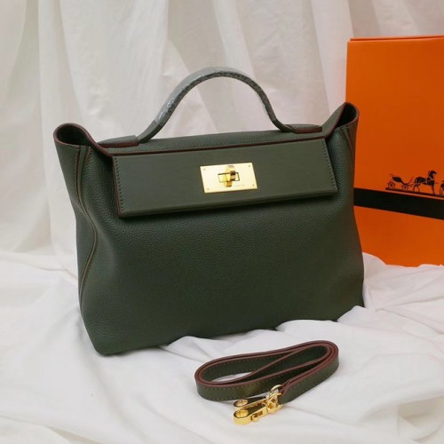 Hermes Kelly togo lederen draagtas H2424 Zwartachtig groen