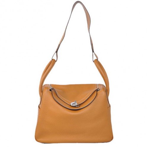 Hermes Lindy 30CM Havanne Handtassen 1057 Camel Leer Zilver Hardware