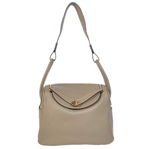 Hermes Lindy 30CM Havanne handtassen 1057 grijs leer gouden hardware