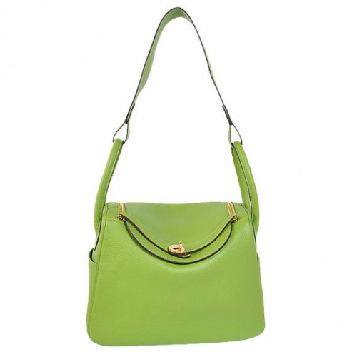 Hermes Lindy 30CM Havanne handtassen 1057 lichtgroen leer gouden hardware