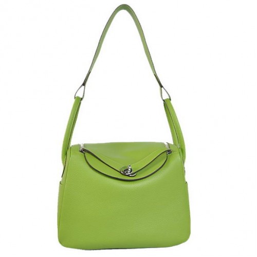 Hermes Lindy 30CM Havanne handtassen 1057 lichtgroen leer zilveren hardware
