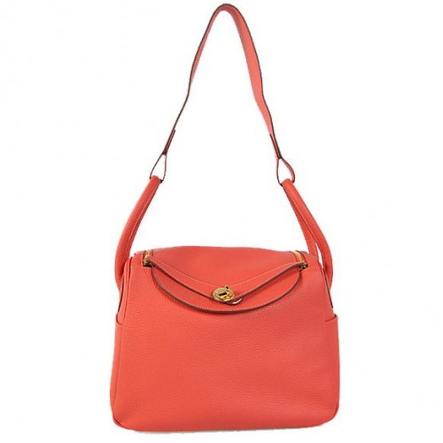 Hermes Lindy 30CM Havanne handtassen 1057 licht rood leer gouden hardware