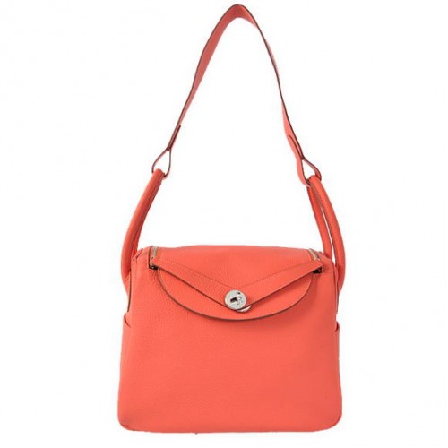 Hermes Lindy 30CM Havanne Handtassen 1057 Licht Rood Leer Zilver Hardware
