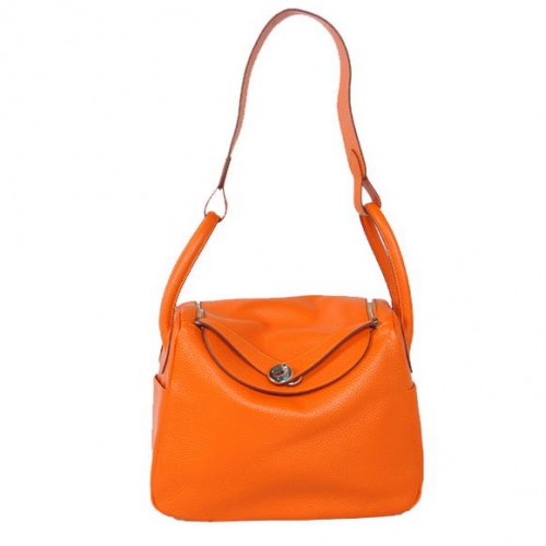 Hermes Lindy 30CM Havanne Handtassen 1057 Oranje Leer Zilver Hardware