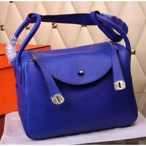 Hermes Lindy 30cm lederen schoudertas H0881 blauw