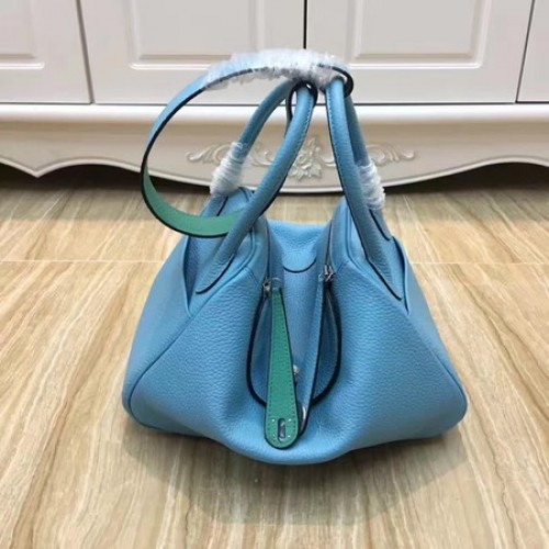 Hermes Lindy 30cm originele lederen schoudertas LD30 blauw en groen