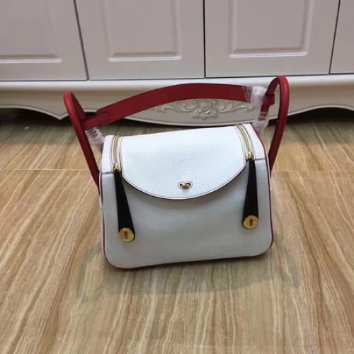 Hermes Lindy 30cm originele lederen schoudertas LD30 wit en rood