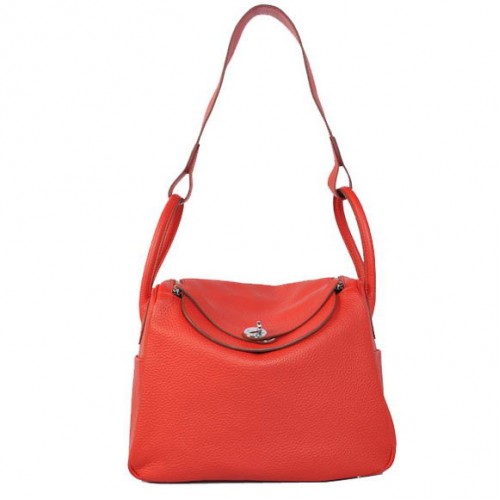 Hermes Lindy 30CM Havanne Handtassen 1057 Rood Leer Zilver Hardware