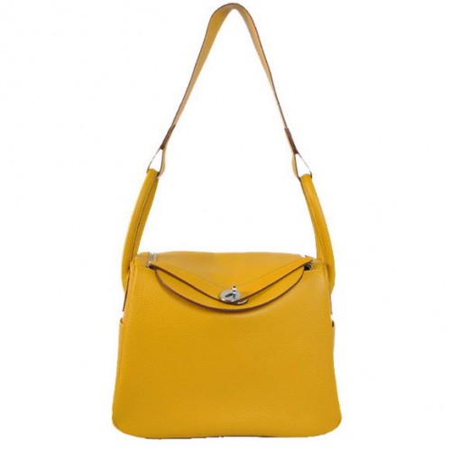 Hermes Lindy 30CM Havanne Handtassen 1057 Geel Leer Zilver Hardware