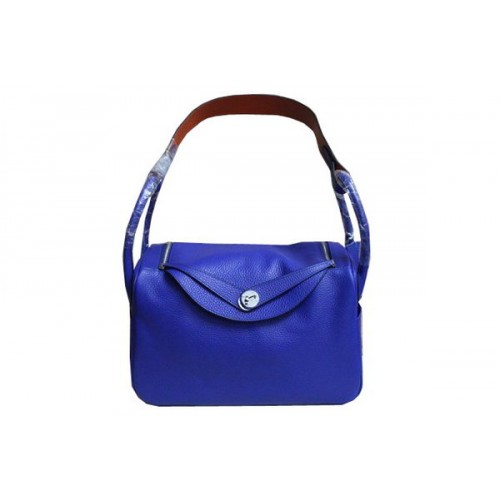 Hermes Lindy 34CM schoudertas in blauw korrelig leer