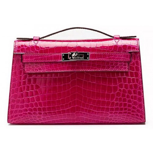 Hermes MINI Kelly 22cm Clutch Croco Leer KL22 Roze