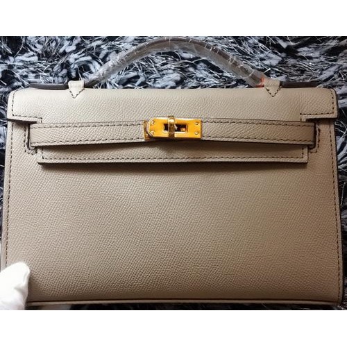 Hermes MINI Kelly 22cm draagtas kalfsleer K011 grijs