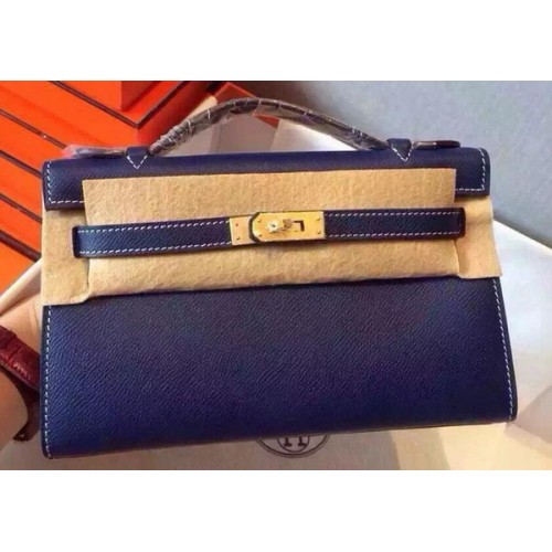 Hermes MINI Kelly 22cm draagtas kalfsleer K22 blauw