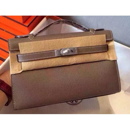 Hermes MINI Kelly 22cm draagtas kalfsleer K22 grijs