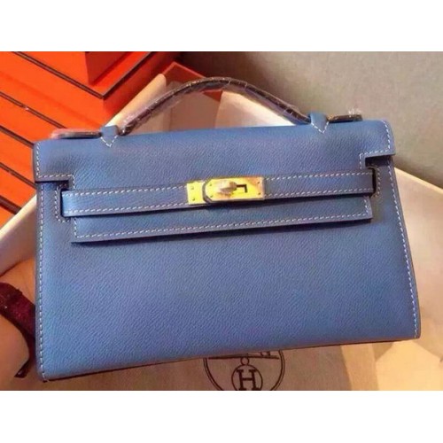 Hermes MINI Kelly 22cm draagtas Kalfsleer K22 SkyBlue