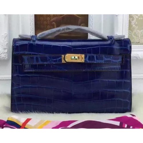 Hermes MINI Kelly 22cm draagtas Croco leer KL22 blauw