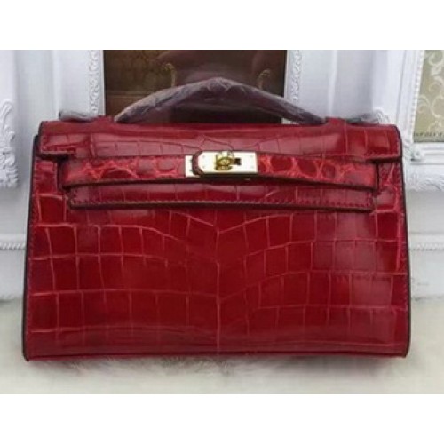 Hermes MINI Kelly 22cm Tote Bag Croco Leer KL22 Bourgondië