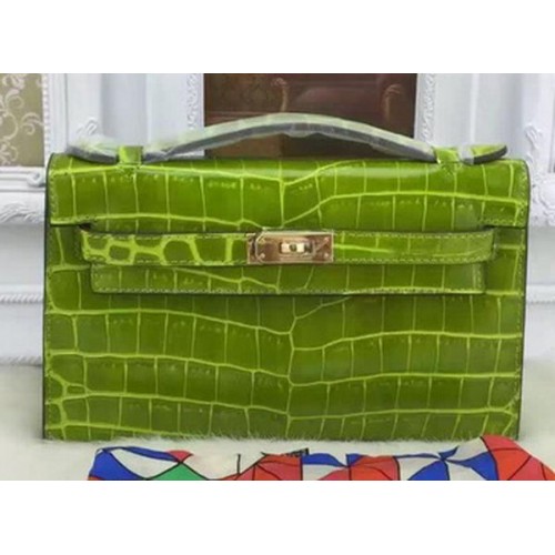 Hermes MINI Kelly 22cm draagtas krokodillenleer KL22 cyaan