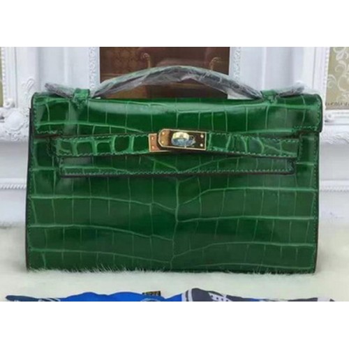 Hermes MINI Kelly 22cm draagtas Croco leer KL22 groen