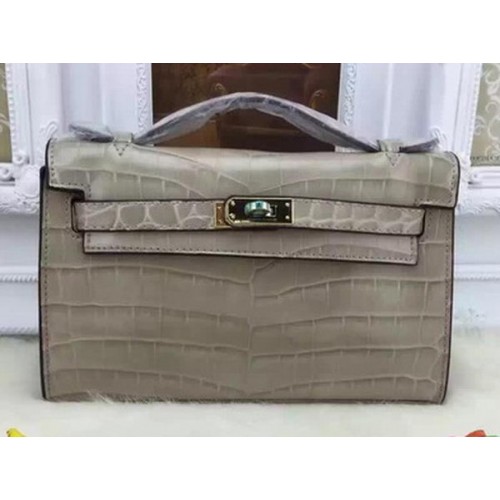Hermes MINI Kelly 22cm draagtas Croco leer KL22 grijs