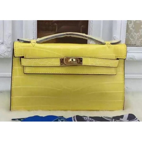 Hermes MINI Kelly 22cm Tote Bag Croco Leer KL22 Citroen
