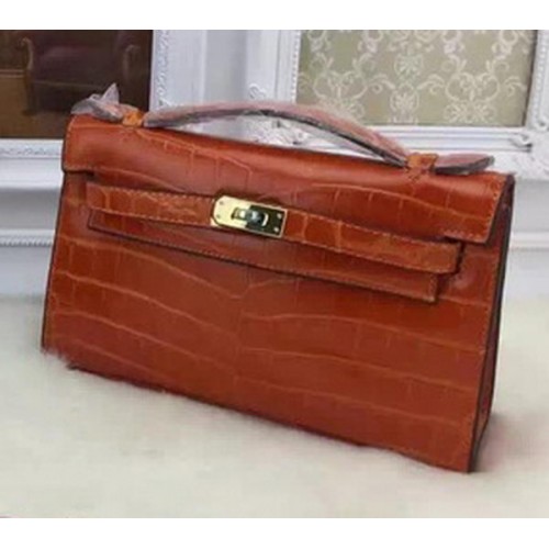 Hermes MINI Kelly 22cm Tote Bag Croco Leer KL22 Oranje