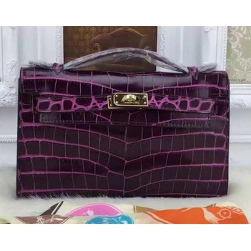 Hermes MINI Kelly 22cm draagtas Croco leer KL22 paars