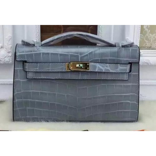 Hermes MINI Kelly 22cm draagtas Croco leer KL22 hemelsblauw