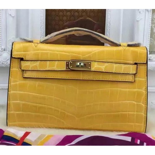 Hermes MINI Kelly 22cm Tote Bag Croco Leer KL22 Geel