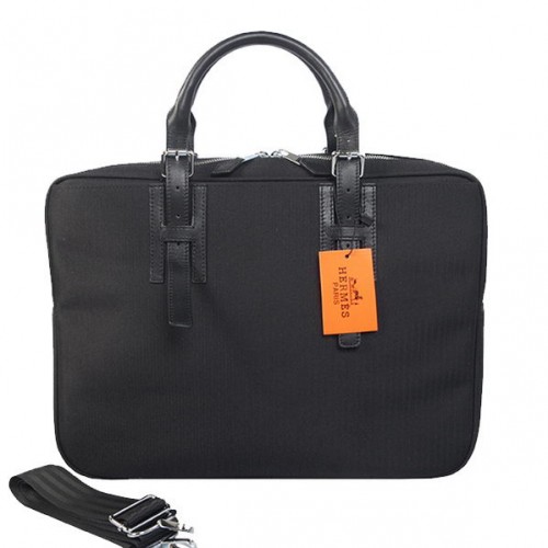 Hermes Heren Aktetas Canvas Leer H1702D Zwart