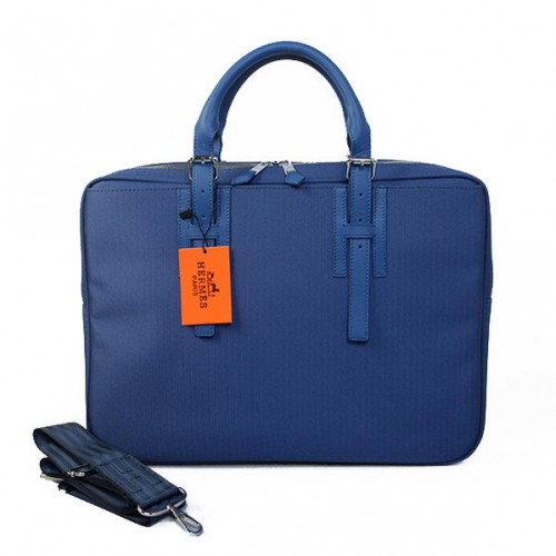 Hermes Heren Aktetas Canvas Leer H1702D Blauw
