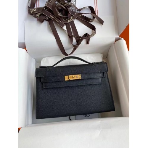 Hermes Original Epsom Leather KEL2278 zwart & goudkleurig metaal