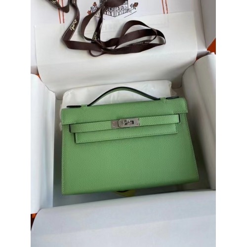 Hermes origineel Epsom leer KEL2278 groen en zilverkleurig metaal