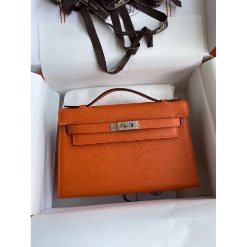 Hermes origineel Epsom leer KEL2278 oranje en zilverkleurig metaal