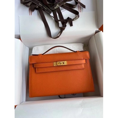 Hermes Original Epsom Leather KEL2278 oranje en goudkleurig metaal
