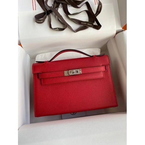 Hermes Original Epsom Leather KEL2278 rood & zilverkleurig metaal