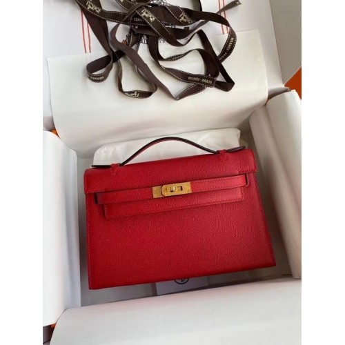 Hermes Original Epsom Leather KEL2278 rood & goudkleurig metaal