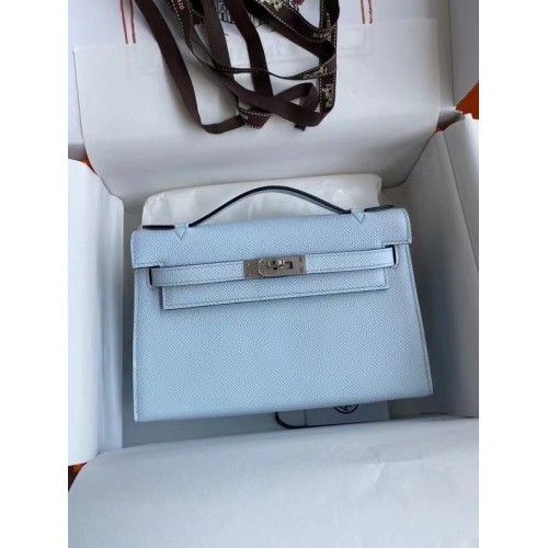Hermes Original Epsom Leather KEL2278 hemelsblauw en zilverkleurig metaal