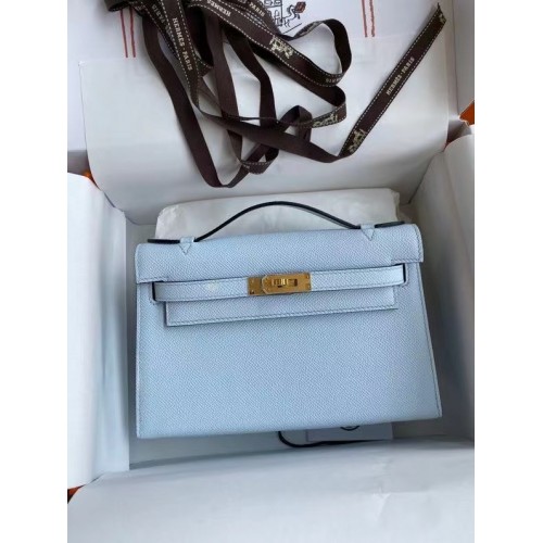 Hermes Original Epsom Leather KEL2278 hemelsblauw en goudkleurig metaal