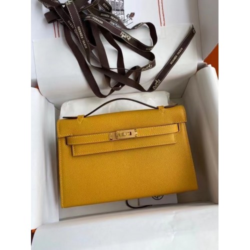 Hermes Original Epsom Leather KEL2278 geel en goudkleurig metaal