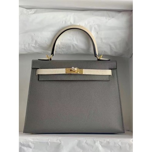Hermes Original Epsom Leer KEL2578 donkergrijs en crème
