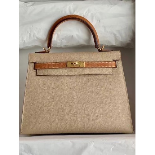 Hermes Original Epsom Leer KEL2578 lichtgrijs en bruin