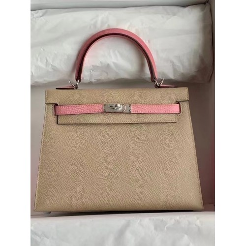 Hermes Original Epsom Leer KEL2578 lichtgrijs en roze